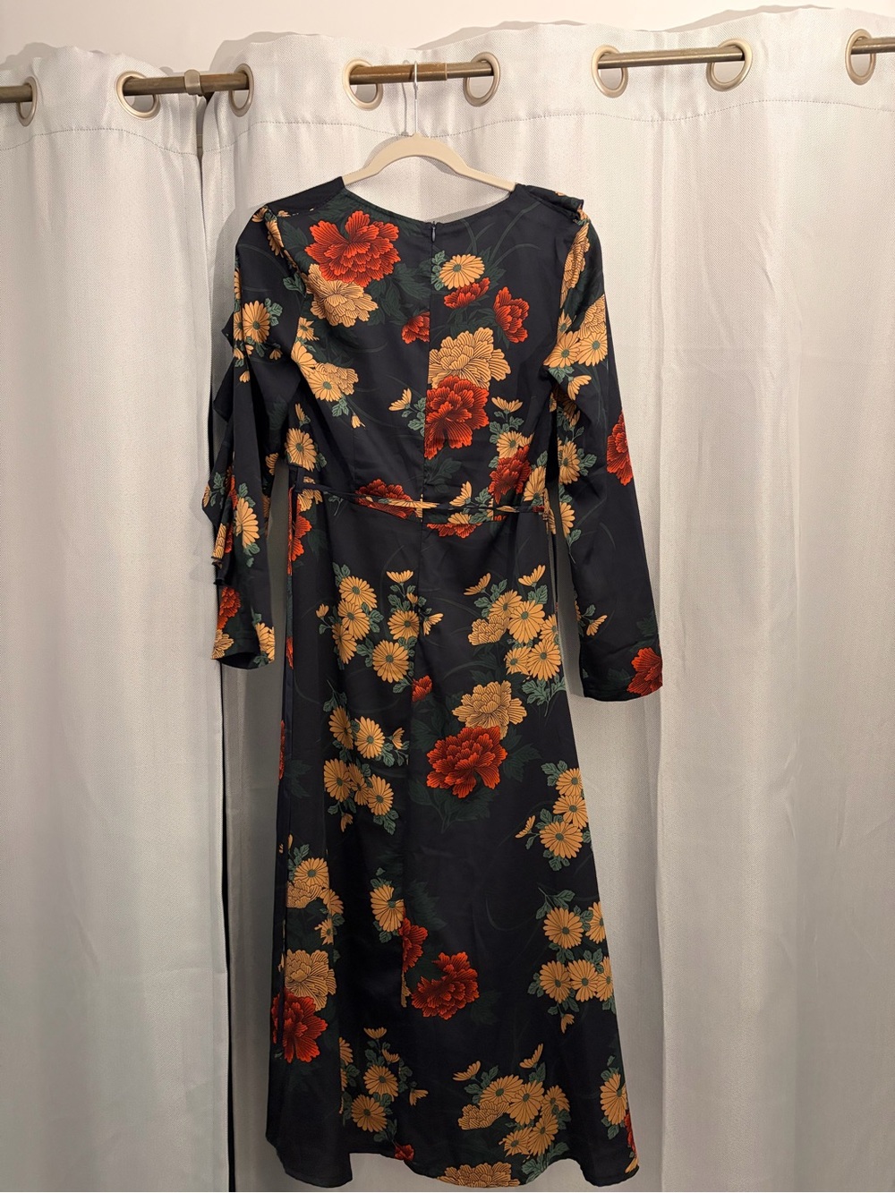 ASOS Floral Ruffle Maxi Dress Black Long Sleeve Size 8 - Picture 2 of 4